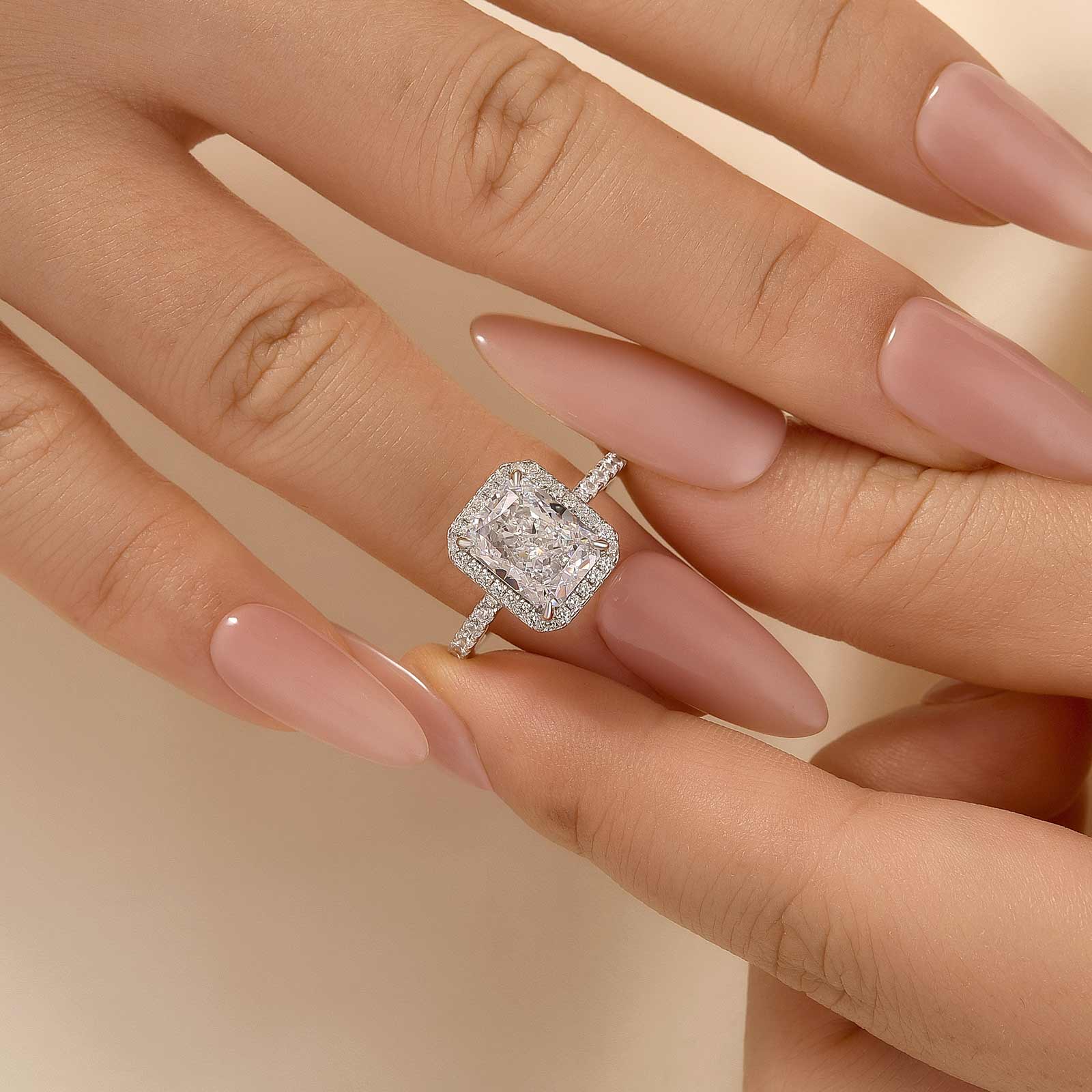 Louily Halo Radiant Cut White Sapphire Simulated Diamond Engagement Ring - louilyjewelry