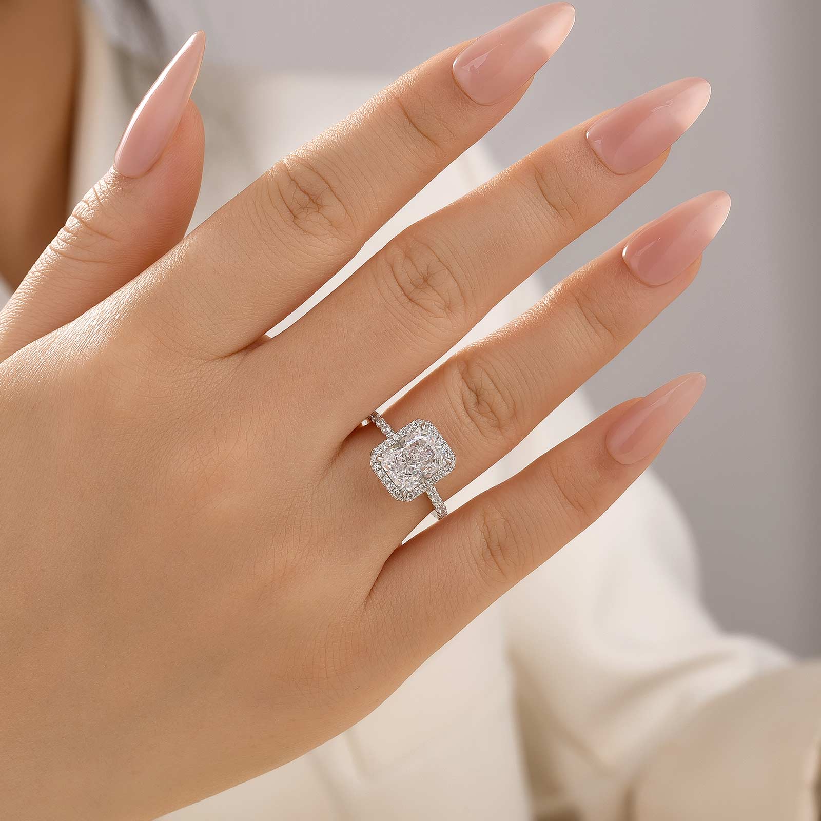 Louily Halo Radiant Cut White Sapphire Simulated Diamond Engagement Ring - louilyjewelry