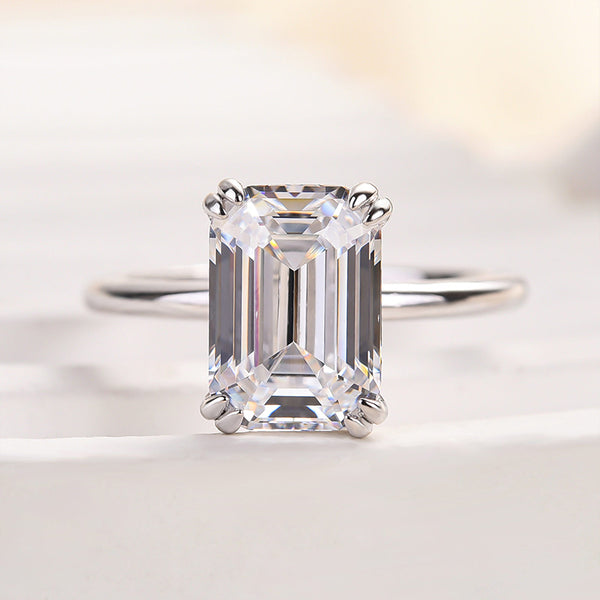 Louily Exclusive Emerald Cut Engagement Ring In Sterling Silver