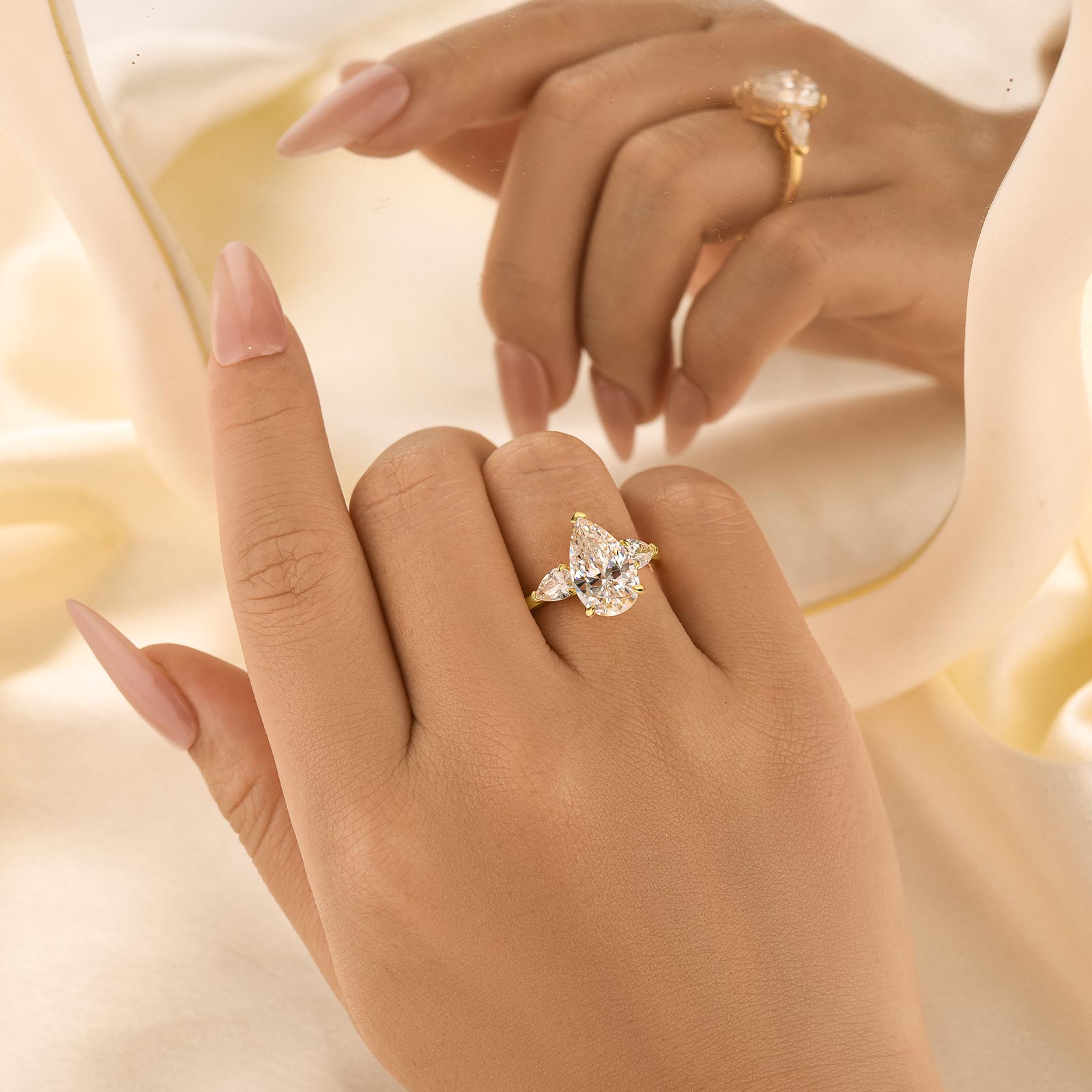 Louily Gorgeous Pear Cut Three Stone Engagement Ring