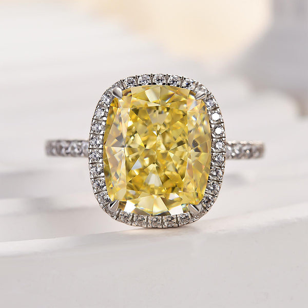 Louily Noble Halo Cushion Cut Yellow Stone Engagement Ring