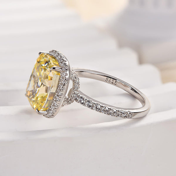 Louily Noble Halo Cushion Cut Yellow Stone Engagement Ring