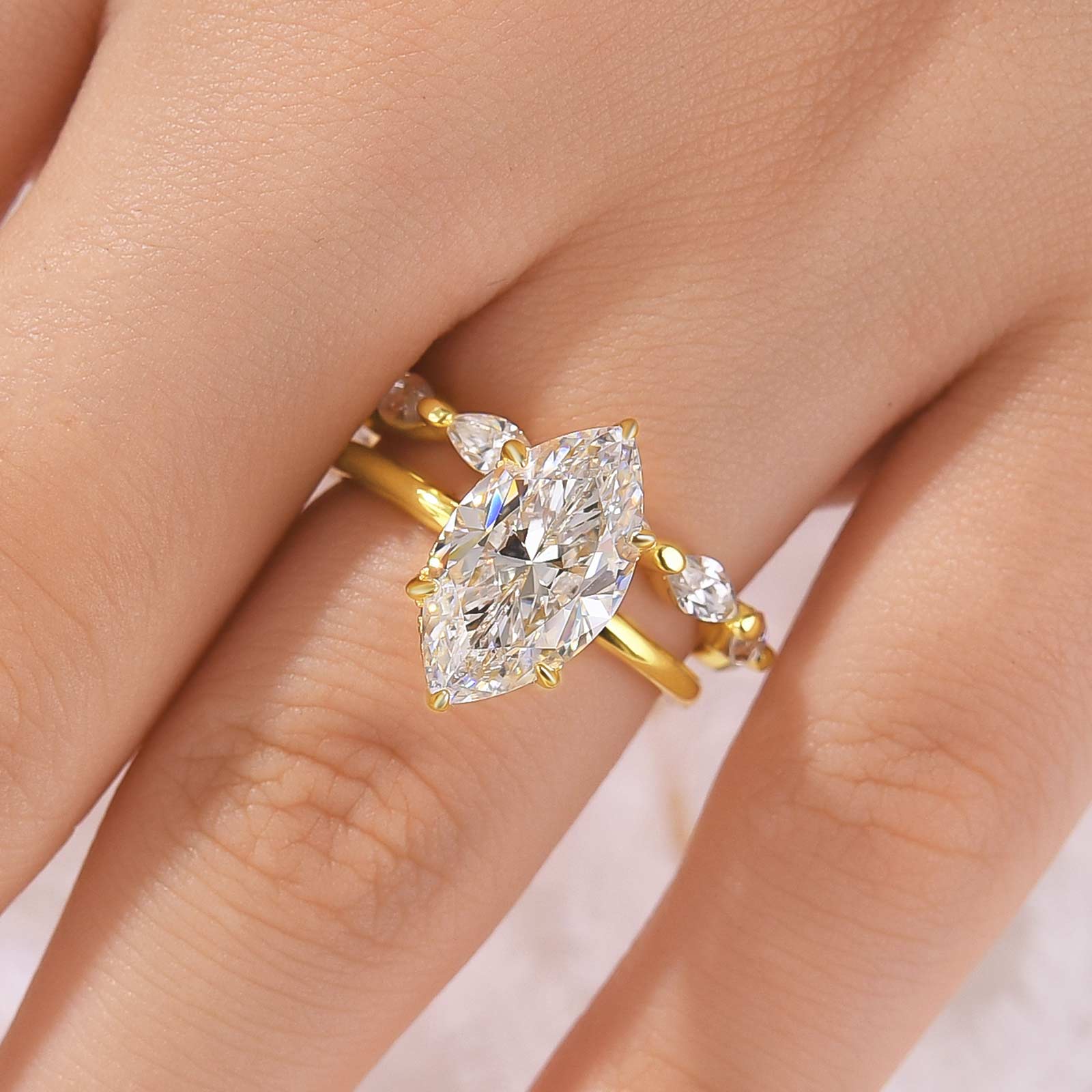 4.0Ct Marquise Cut Simulated Diamond Wedding Ring Set With Marquise Cut Wedding Band