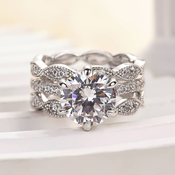 Louily Gorgeous Round Cut Insert Wedding Ring Set