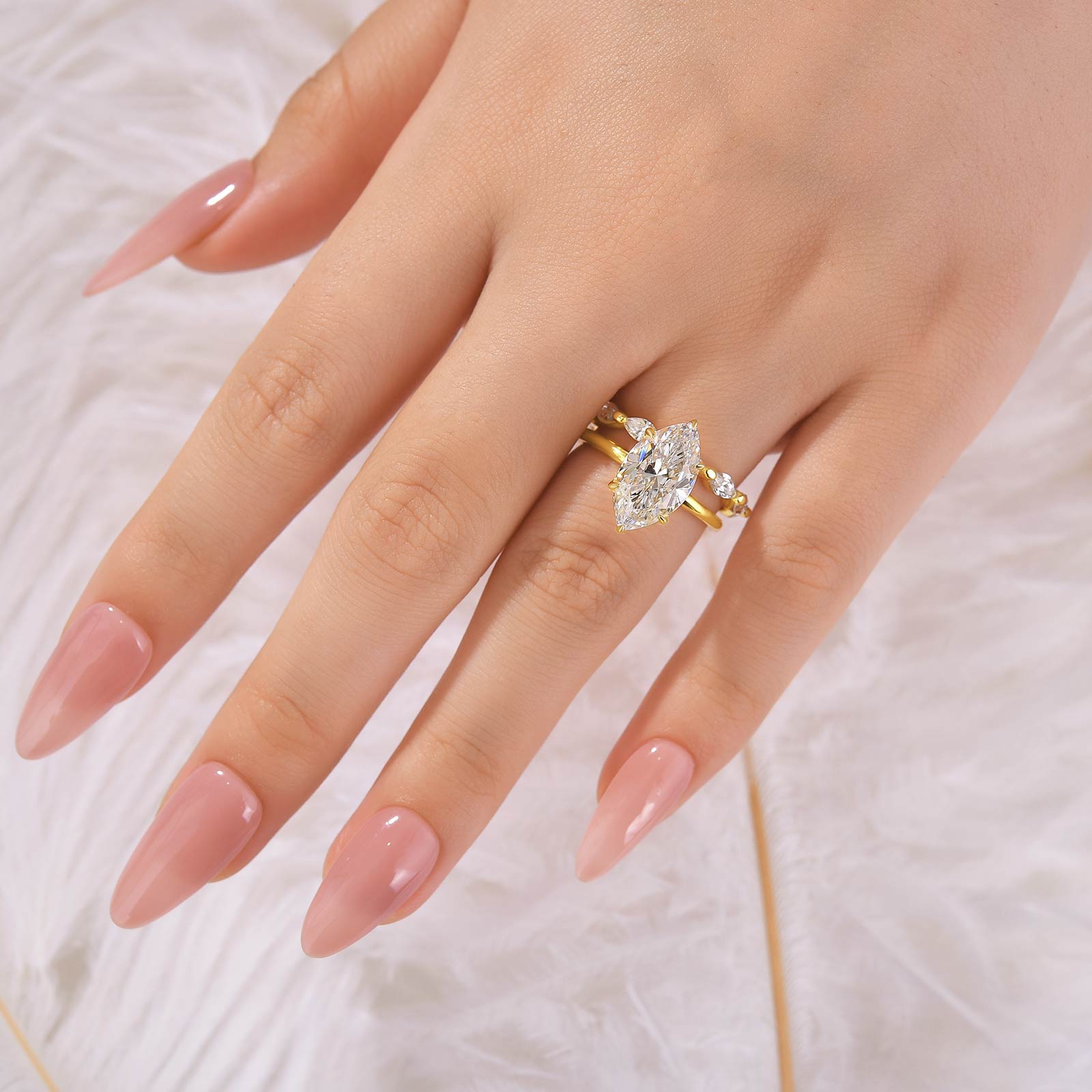 4.0Ct Marquise Cut Simulated Diamond Wedding Ring Set With Marquise Cut Wedding Band