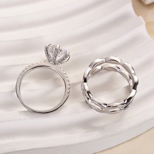 Louily Gorgeous Round Cut Insert Wedding Ring Set