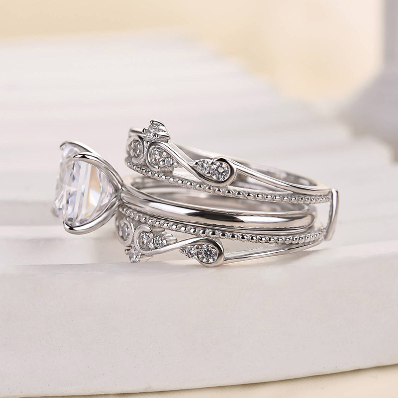 Louily Noble Crown Design Square Princess Cut Insert Wedding Ring Set - louilyjewelry