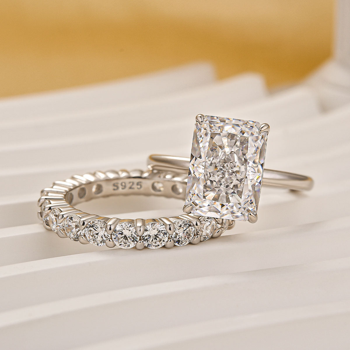 5.0Ct Radiant Cut Promise Ring For Her With Round Cut Wedding Band