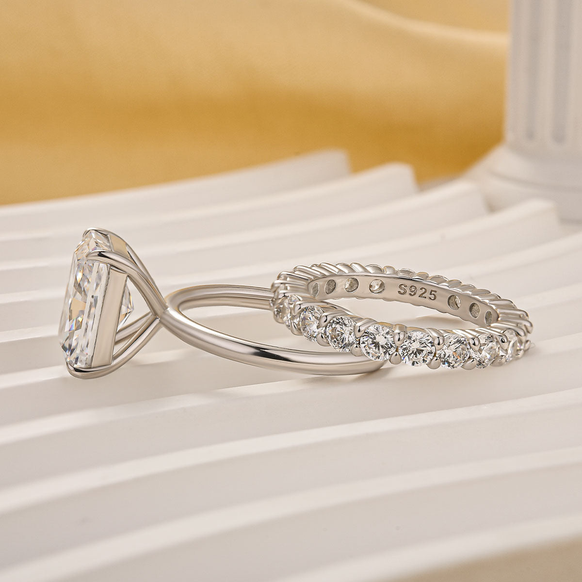 5.0Ct Radiant Cut Promise Ring For Her With Round Cut Wedding Band