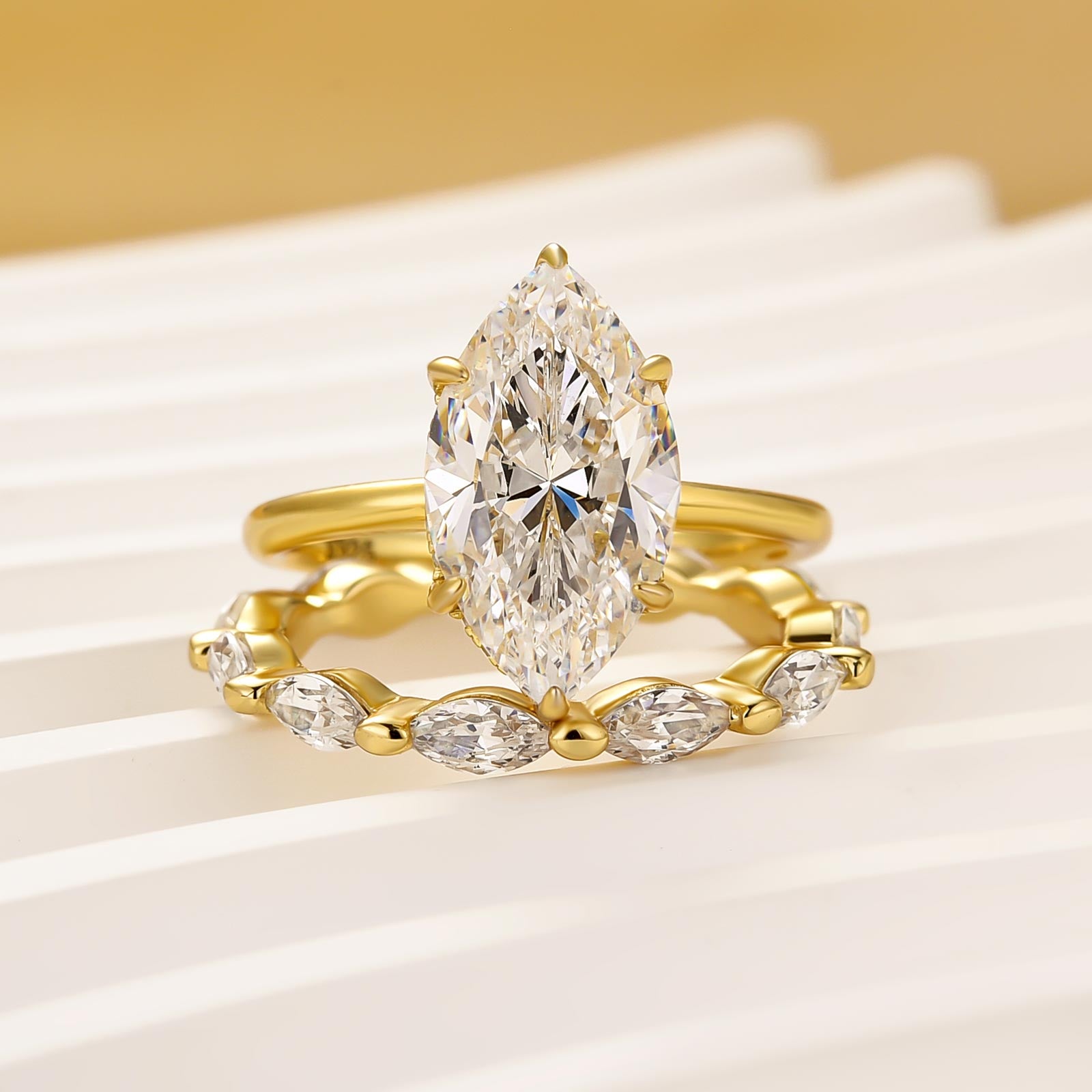 4.0Ct Marquise Cut Simulated Diamond Wedding Ring Set With Marquise Cut Wedding Band