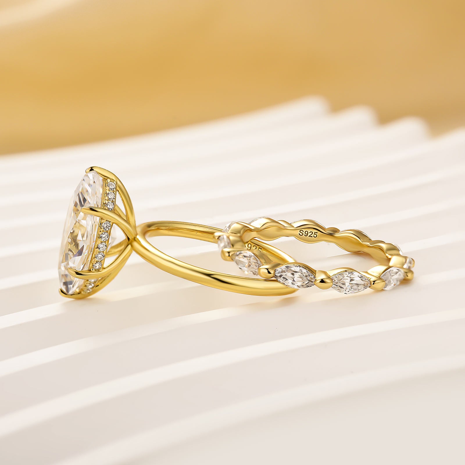 4.0Ct Marquise Cut Simulated Diamond Wedding Ring Set With Marquise Cut Wedding Band