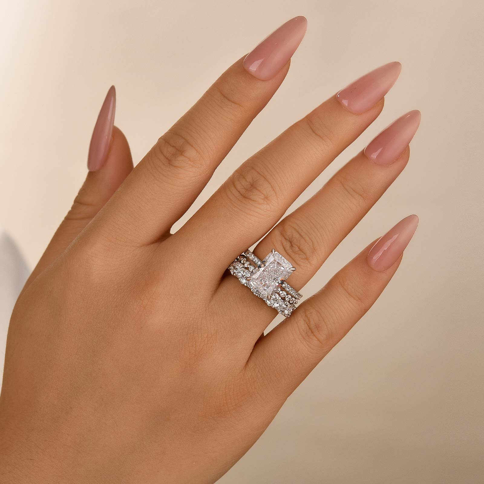 3PC 4.5Ct Radiant Cut Wedding Ring Set With Classic Wedding Bands