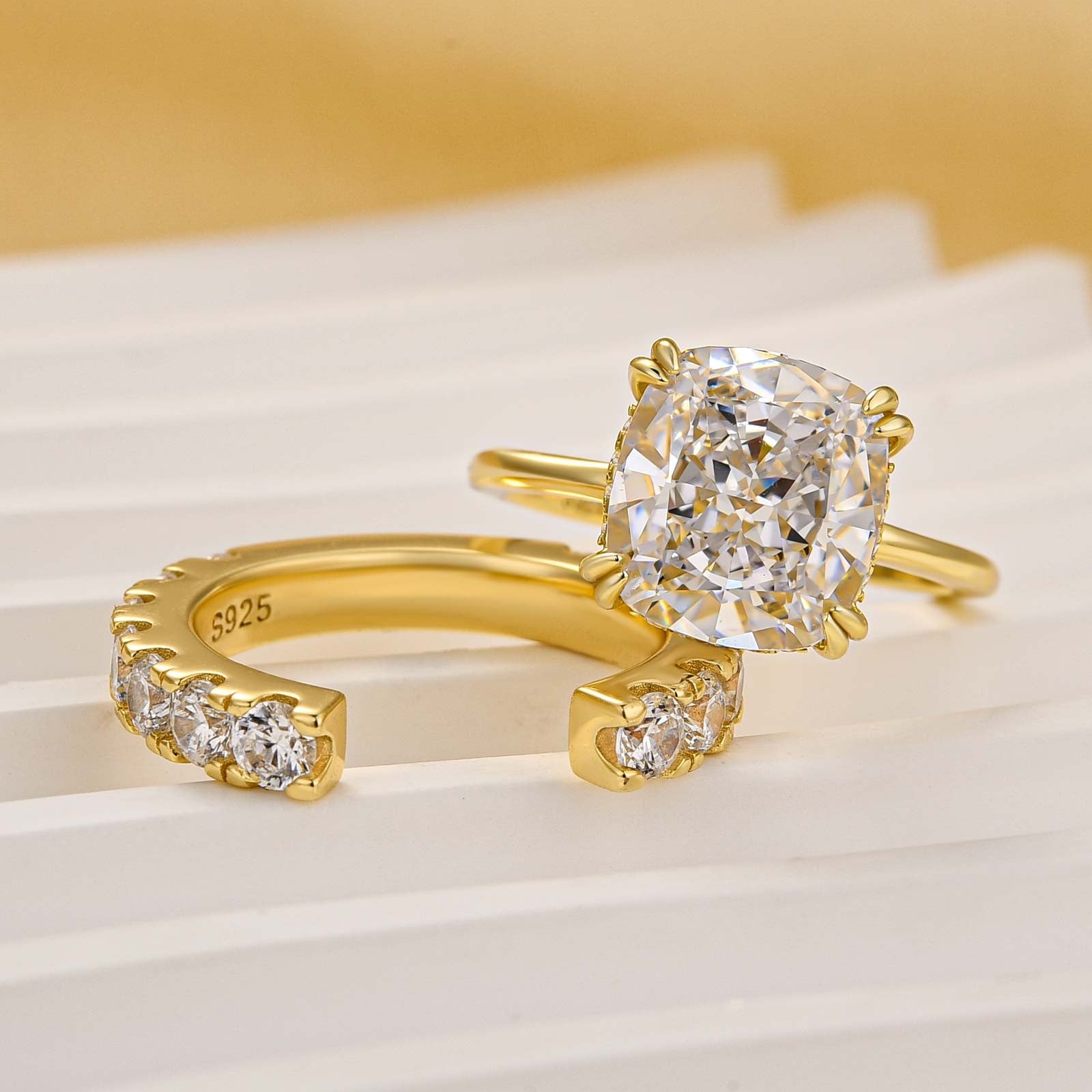 4.0Ct Cushion Cut Engagement Ring With Open Women's Wedding Band