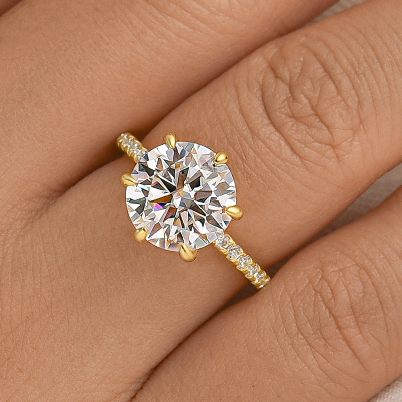 Louily 2.0~4.0 Carat Moissanite 6 Prong Round Cut Engagement Ring