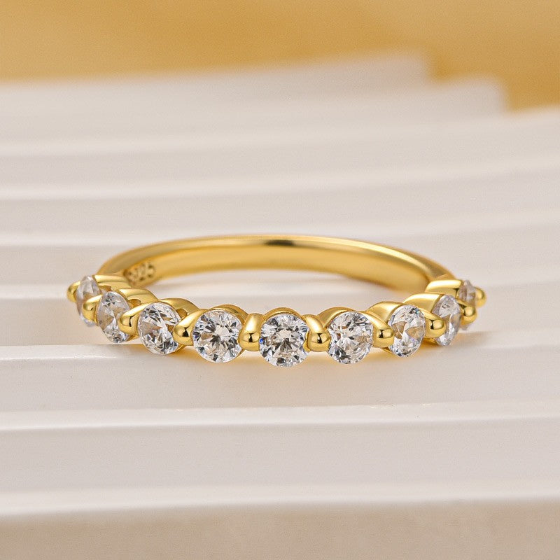 Classic 0.6Ct Half Round Cut Wedding Band In Sterling Silver