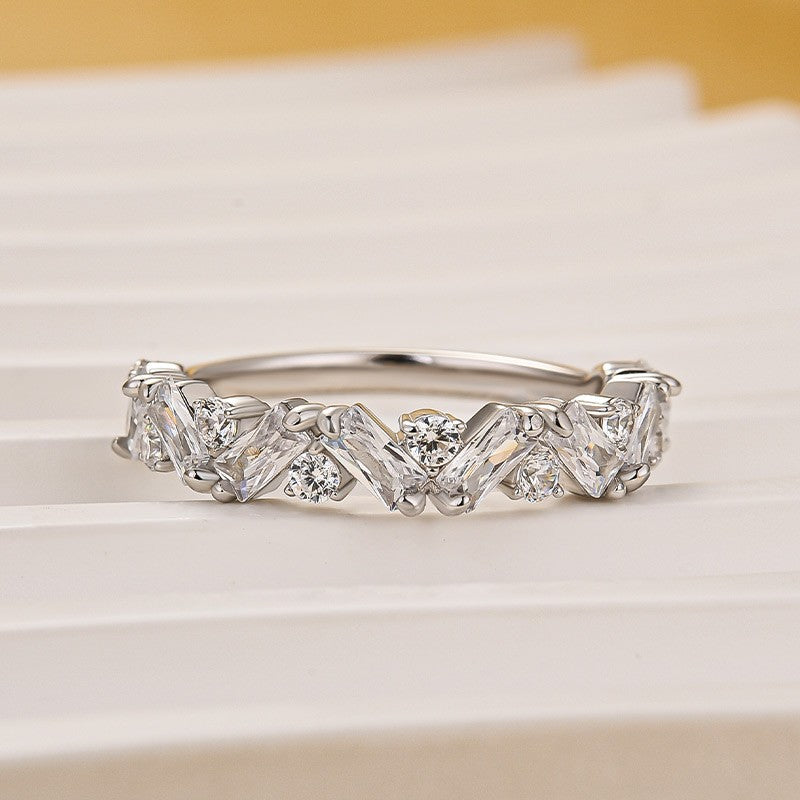 1.8Ct Half Round Cut & Emerald Cut Wedding Band In Sterling Silver