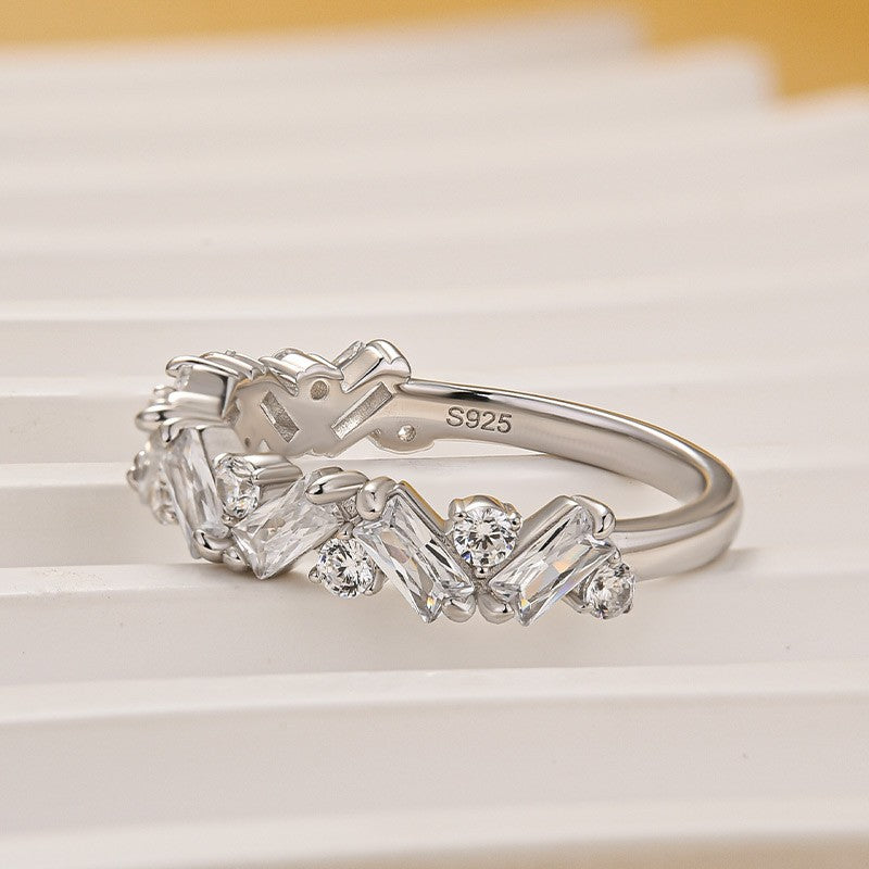 1.8Ct Half Round Cut & Emerald Cut Wedding Band In Sterling Silver