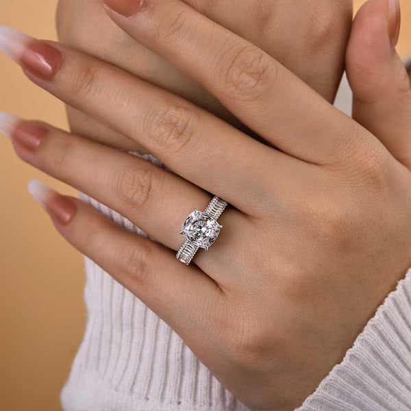 Louily Unique Crushed Ice Radiant Cut Engagement Ring For Women In Sterling Silver
