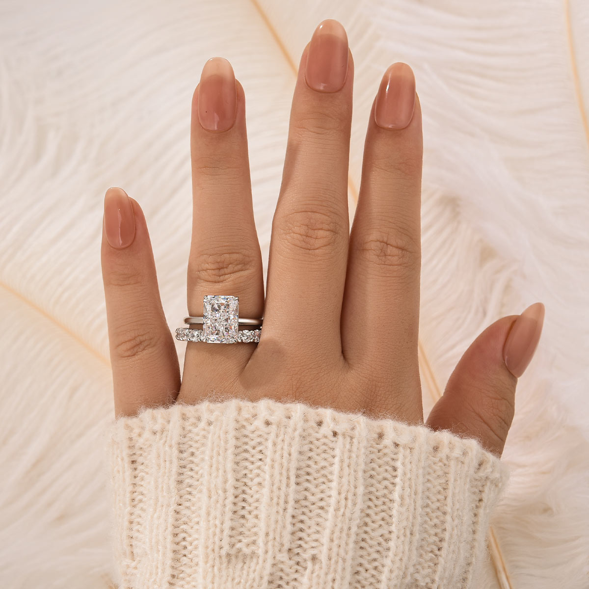 5.0Ct Radiant Cut Promise Ring For Her With Round Cut Wedding Band