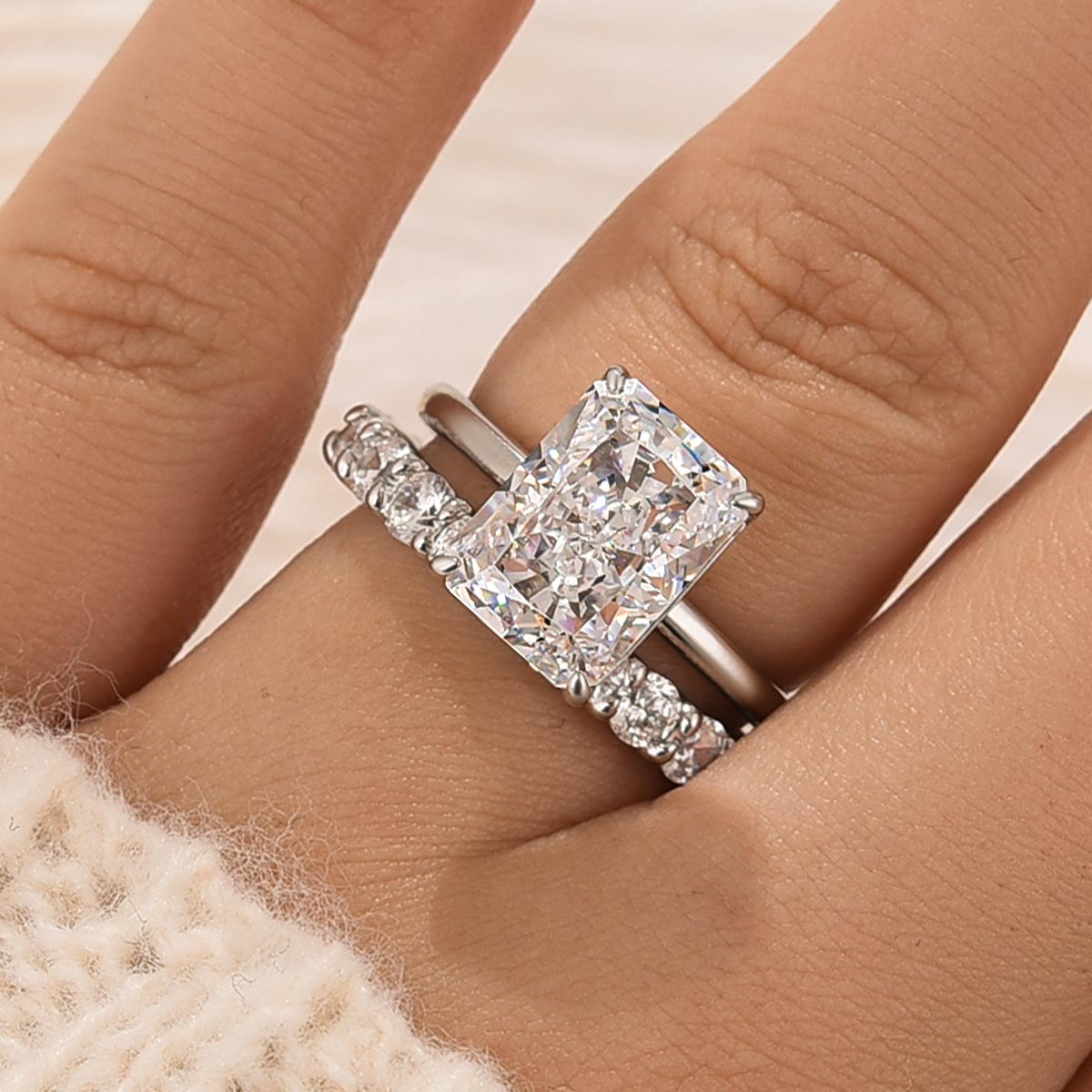 5.0Ct Radiant Cut Promise Ring For Her With Round Cut Wedding Band