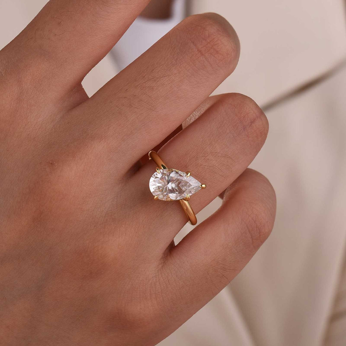 Moissanite 2.8Ct Pear Cut Solitaire Six‑Prong Travel Ring In Sterling Silver