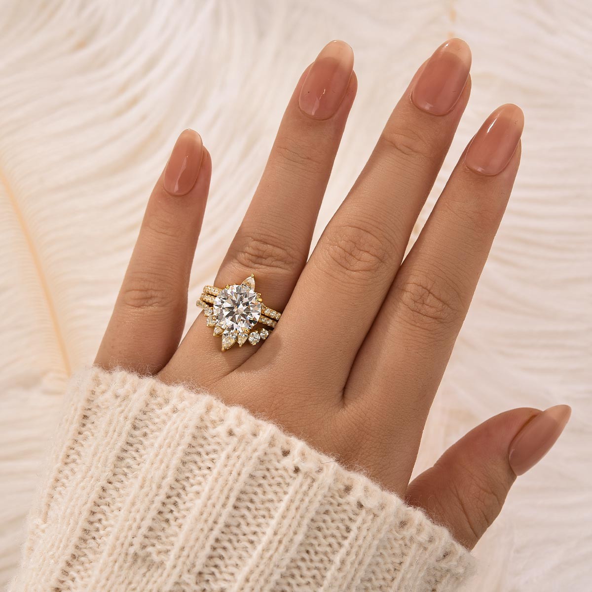 3PC 4.0Carat Round Cut Wedding Ring Set With Two Curved Wedding Bands