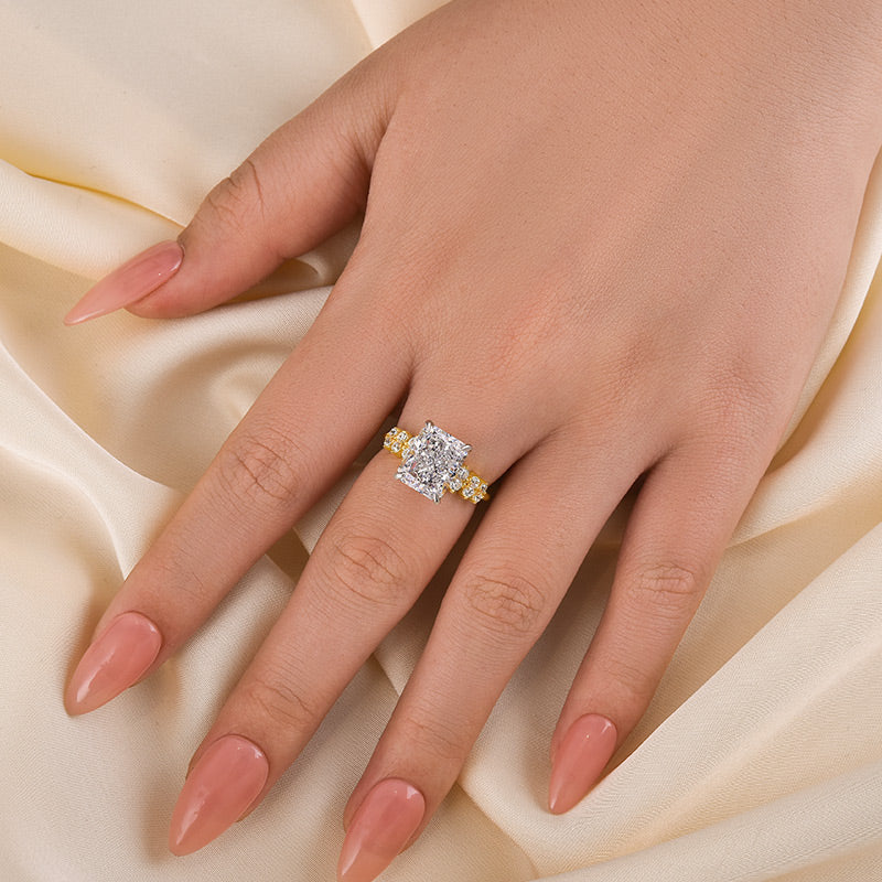 Louily Unique 4.5 Carat Radiant Cut Yellow Gold Engagement Ring - louilyjewelry
