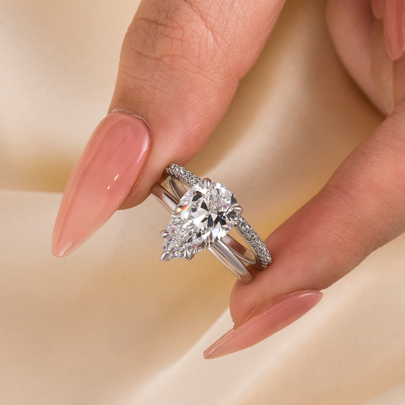 Louily Excellent 3.5Ct Pear Cut Wedding Ring Set In Sterling Silver - louilyjewelry