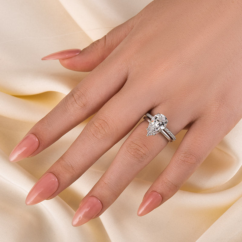 Louily Excellent 3.5Ct Pear Cut Wedding Ring Set In Sterling Silver - louilyjewelry