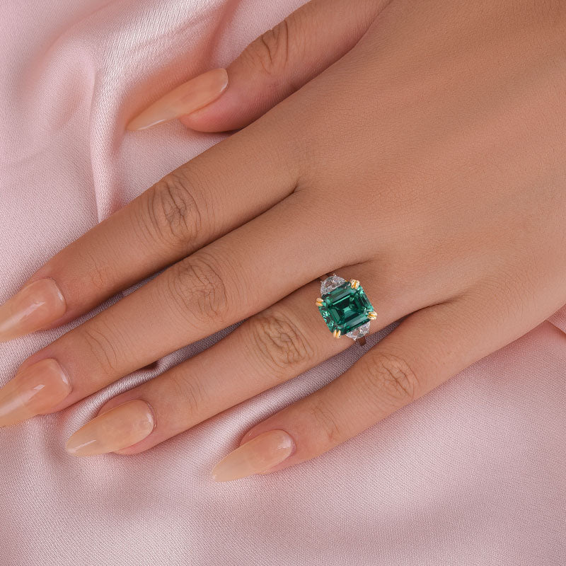 Louily 4.5 Carat Paraiba Tourmaline Asscher Cut Three Stone Women's Engagement Ring In Sterling Silver - louilyjewelry