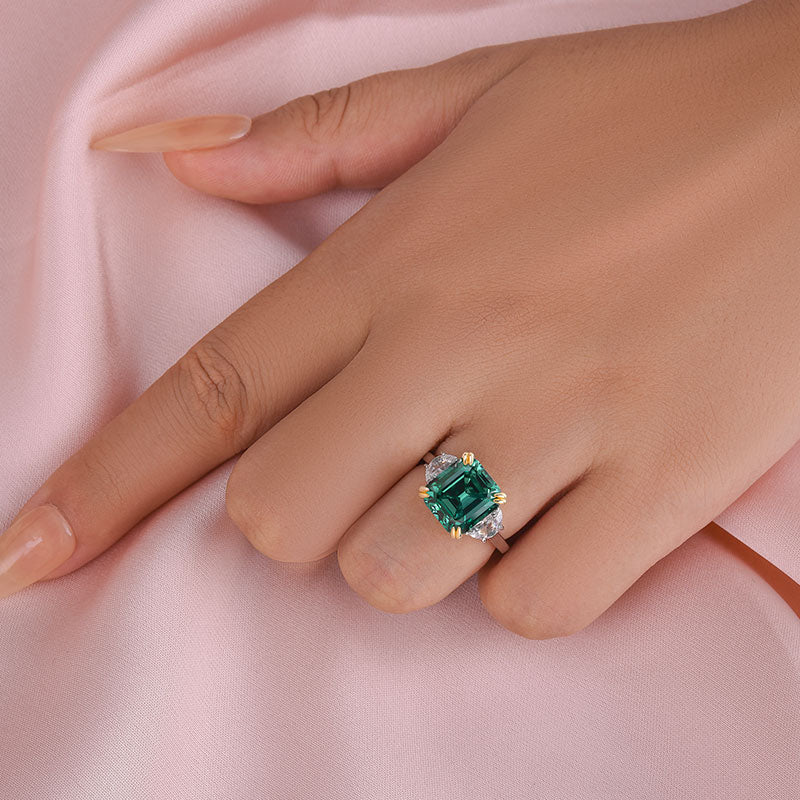 Louily 4.5 Carat Paraiba Tourmaline Asscher Cut Three Stone Women's Engagement Ring In Sterling Silver - louilyjewelry