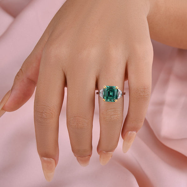 Louily 4.5 Carat Paraiba Tourmaline Asscher Cut Three Stone Women's Engagement Ring In Sterling Silver