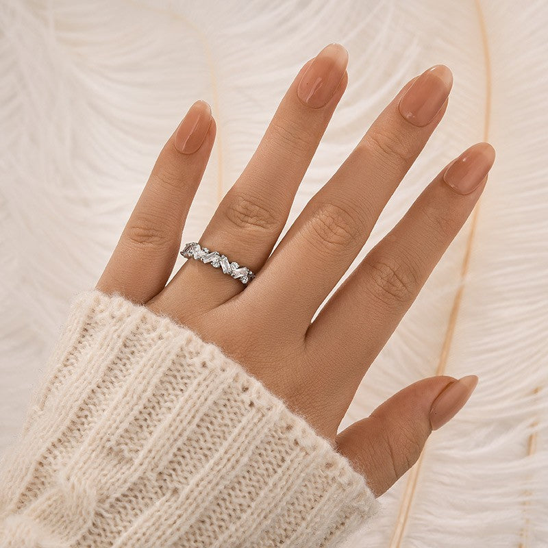 1.8Ct Half Round Cut & Emerald Cut Wedding Band In Sterling Silver