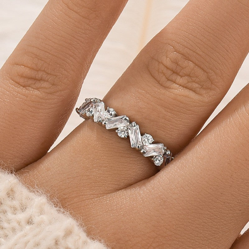 1.8Ct Half Round Cut & Emerald Cut Wedding Band In Sterling Silver