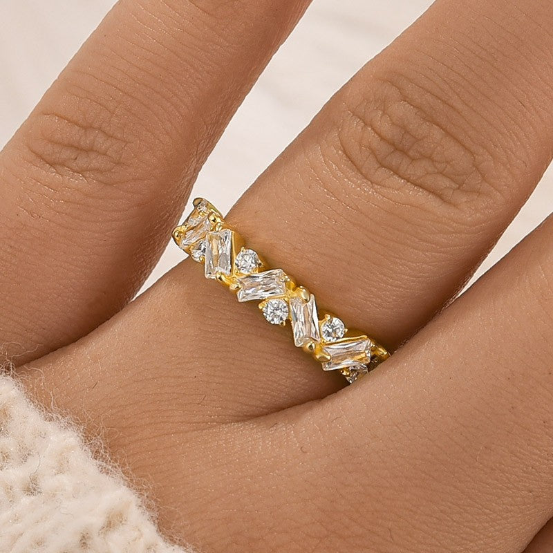 1.8Ct Half Round Cut & Emerald Cut Wedding Band In Sterling Silver