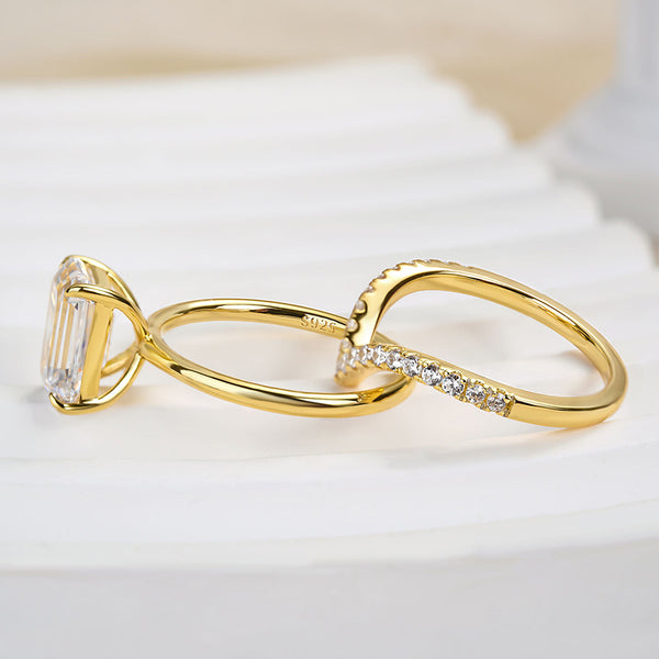Louily Chic Yellow Gold Emerald Cut Wedding Ring Set