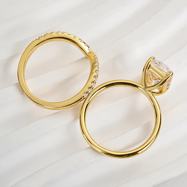 Louily Chic Yellow Gold Emerald Cut Wedding Ring Set