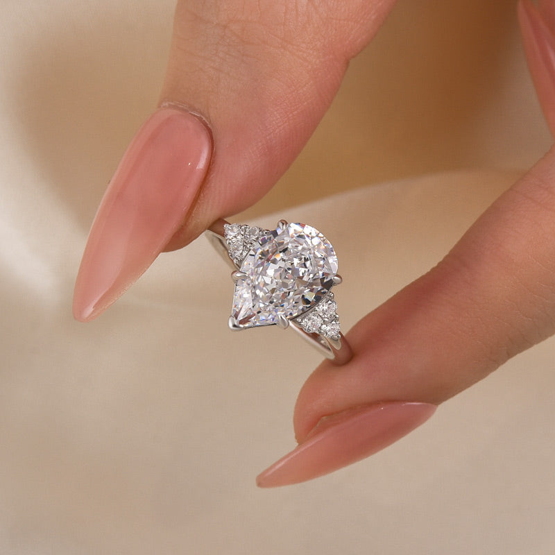 Louily Pear Cut Simulated Diamond Engagement Ring In Sterling Silver - louilyjewelry