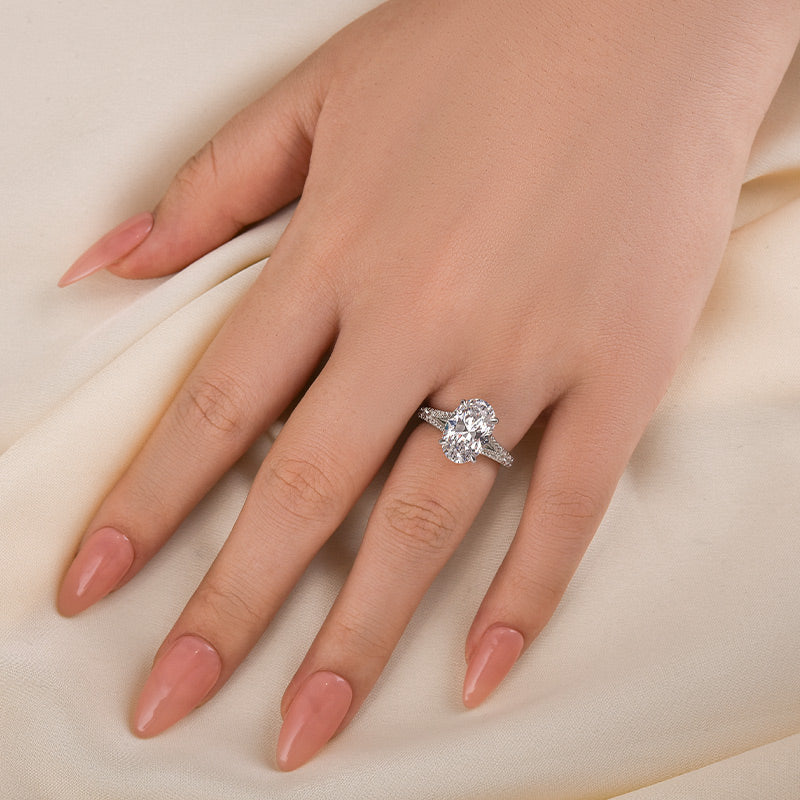 Louily Classic Oval Cut Split Shank Engagement Ring For Women In Sterling Silver - louilyjewelry