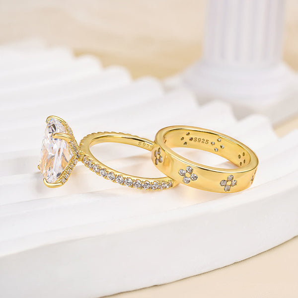 Louily Enchanting Yellow Gold Radiant Cut Wedding Set