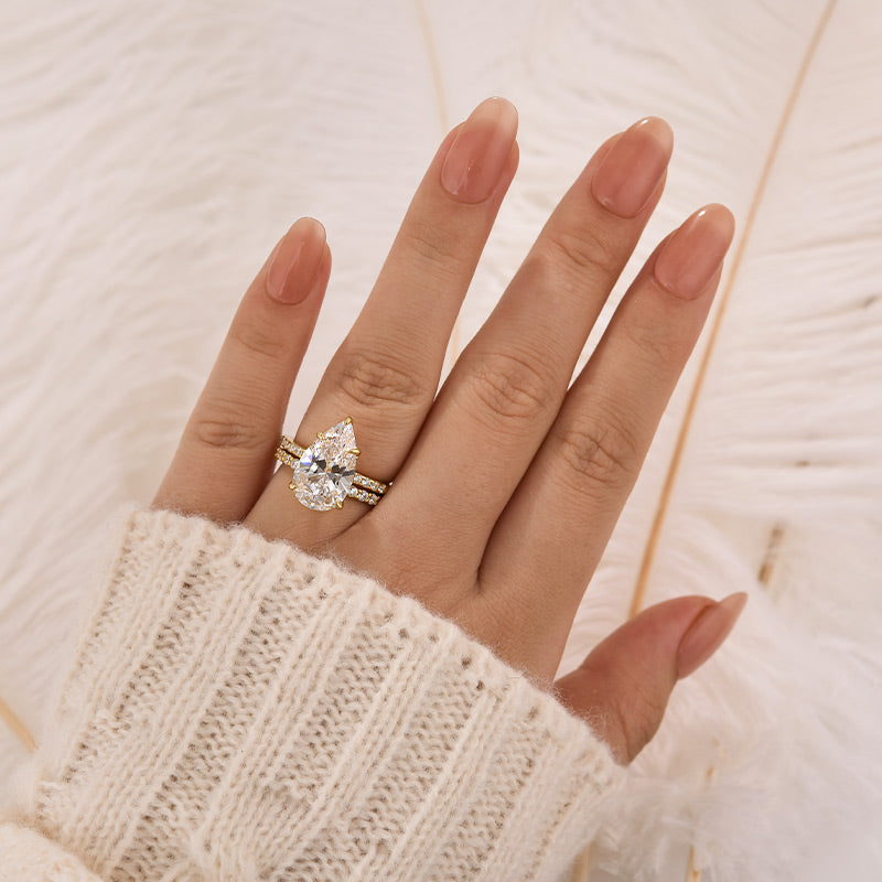 Louily 4.5 Carat Pear Cut Wedding Ring Set With Open Wedding Band