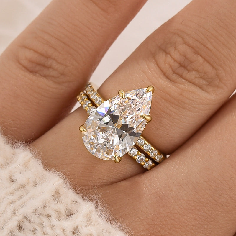 Louily 4.5 Carat Pear Cut Wedding Ring Set With Open Wedding Band