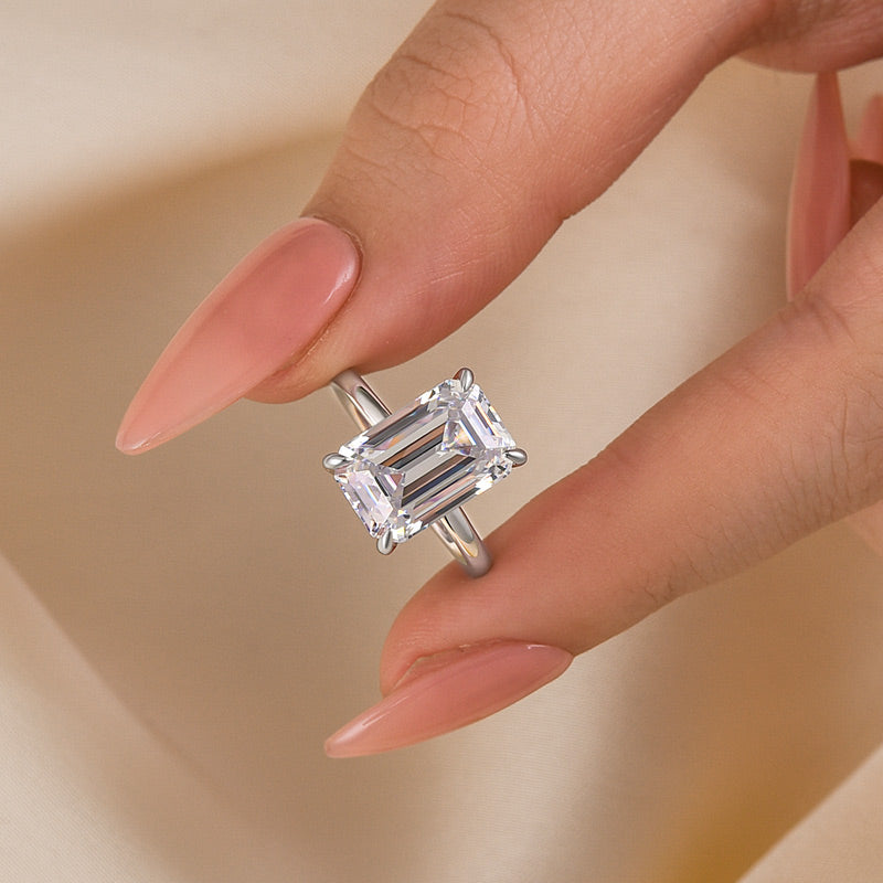 S925 Classic 3.5Ct/5.0Ct Emerald Cut Solitaire Engagement Ring Stackable Ring For Everyday Wear