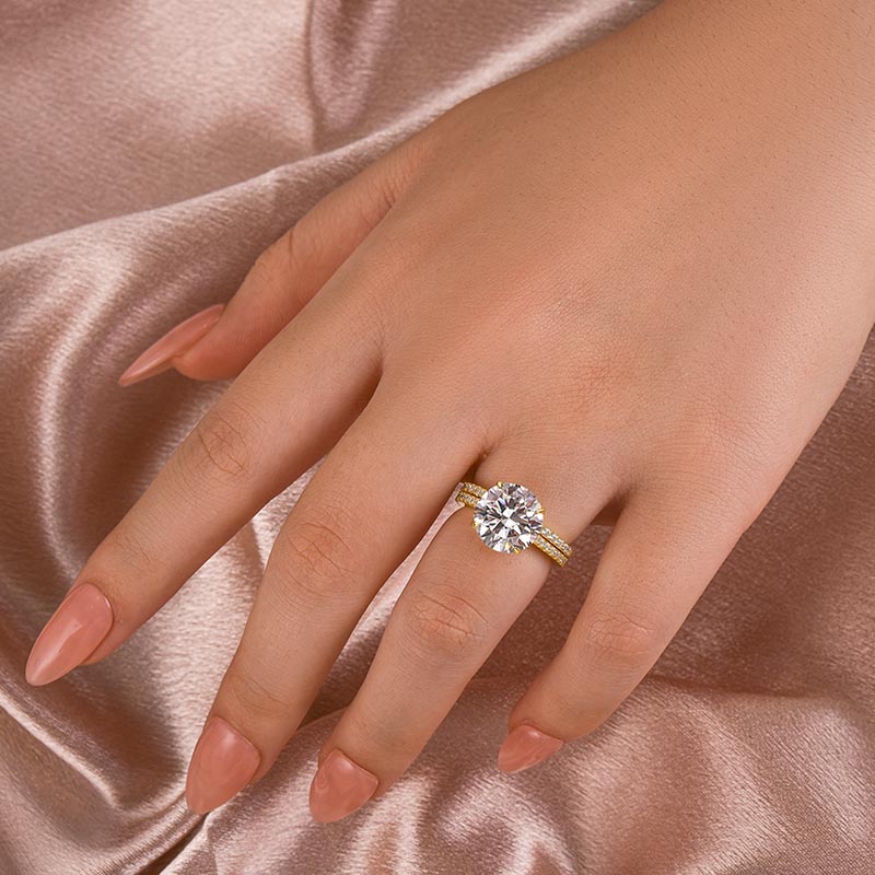 Louily Moissanite Dazzling 4.0 Carat Round Cut Yellow Gold Wedding Ring Set - louilyjewelry