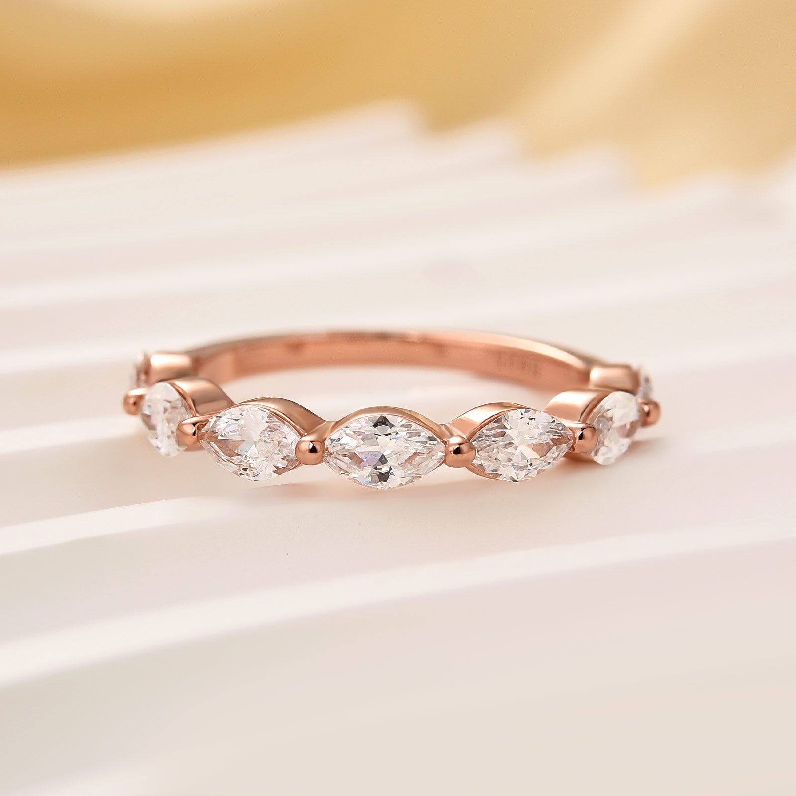 Elegant Marquise Cut Half Wedding Band In Sterling Silver - louilyjewelry