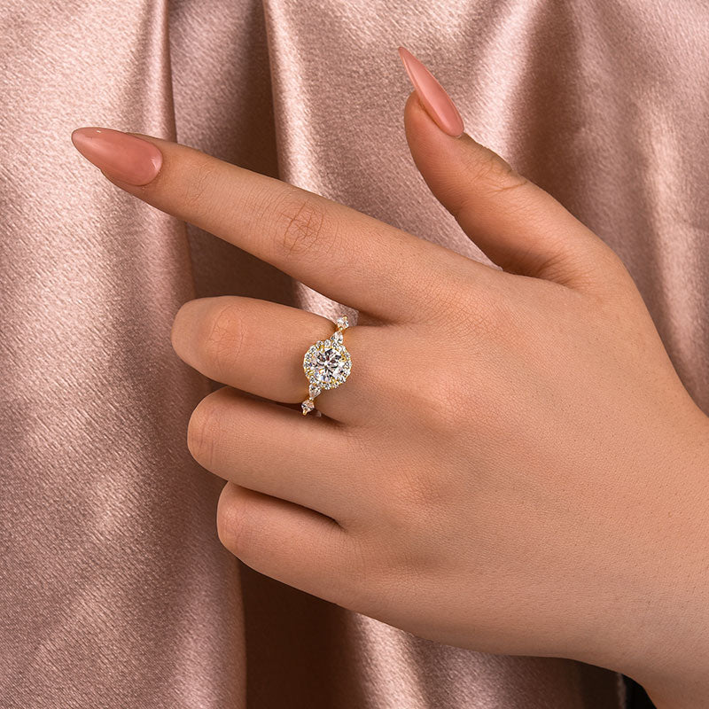 Louily Moissanite 1.0 Ct Halo Round Cut Yellow Gold Promise Ring - louilyjewelry
