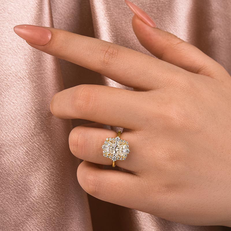 Louily Moissanite Vintage 3.0 Carat Halo Radiant Cut Engagement Ring In Sterling Silver - louilyjewelry