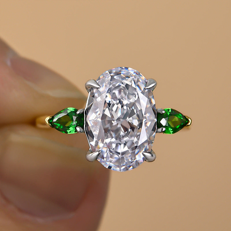 Louily Vintage Two-Tone Oval Cut Three Stone Engagement Ring In Sterling Silver - louilyjewelry