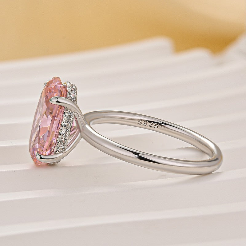 Classic Pink 4.0Ct Solitaire Oval Cut Hidden Halo Engagement Ring In Sterling Silver