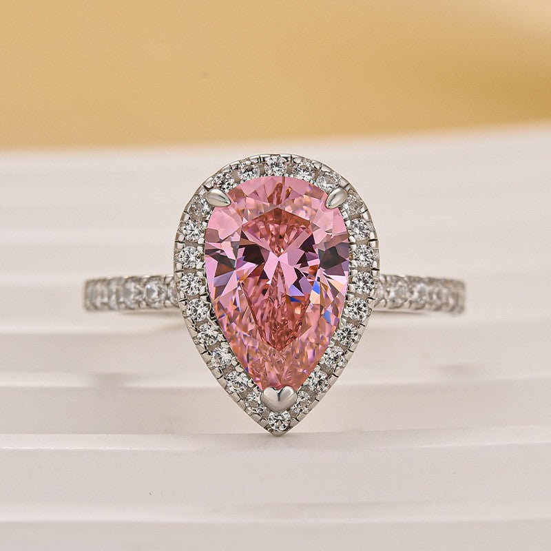 Classic 2.2 Carat Pink/Purple Pear Cut Halo Engagement Ring for Her